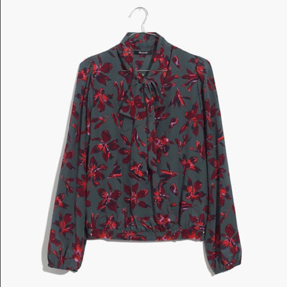 Madewell Silk Tie-Neck Wrap Top in Winter Orchid